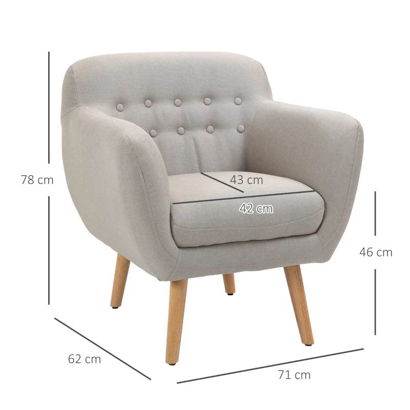 HOMCOM Butaca Moderna con Patas de Madera Sillón Individual estilo Nórdico Acolchado para Salón Dormitorio 71x62x78 cm Beige