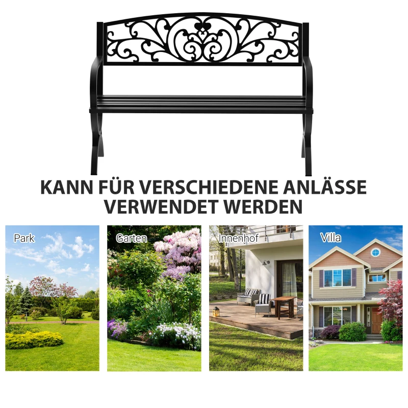 Outsunny 2-Sitzer Gartenbank Sitzbank 240kg belastbar Bank Gartenmöbel für den Innen- und Außenbereich geeignet 127x60x85 cm Schwarz