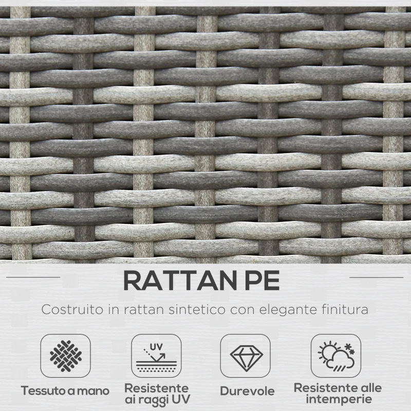 Outsunny Set da Giardino 4 Pezzi in Rattan PE e Acciaio, con Divano, 2 Poltrone e Tavolino da Caffè, Grigio