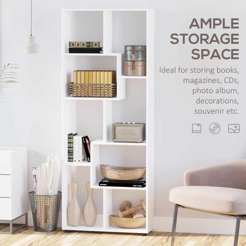 HOMCOM Bookshelf, Tall Bookcase, Modern Room Divider, 8 Cube Storage Unit, Freestanding Storage Shelf for Living Room, Bedroom, Home Office, 70 x 24 x 178 cm, White