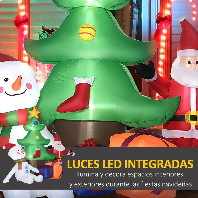 Outsunny Árbol de Navidad Inflable con Luces LED e Inflador Decoración de Interior y Exterior 210x92x190 cm Multicolor