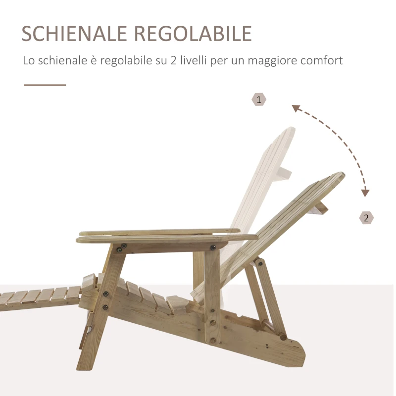 Outsunny Sedia a Sdraio Adirondack da Giardino Pieghevole Regolabile con Poggiapiedi 70 x 175 x 89cm