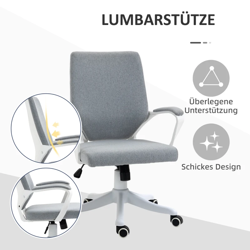 Vinsetto Bürostuhl Computerstuhl, höhenverstellbar, neigbare Rückenlehne, 5 Rollen, Grau + Weiß