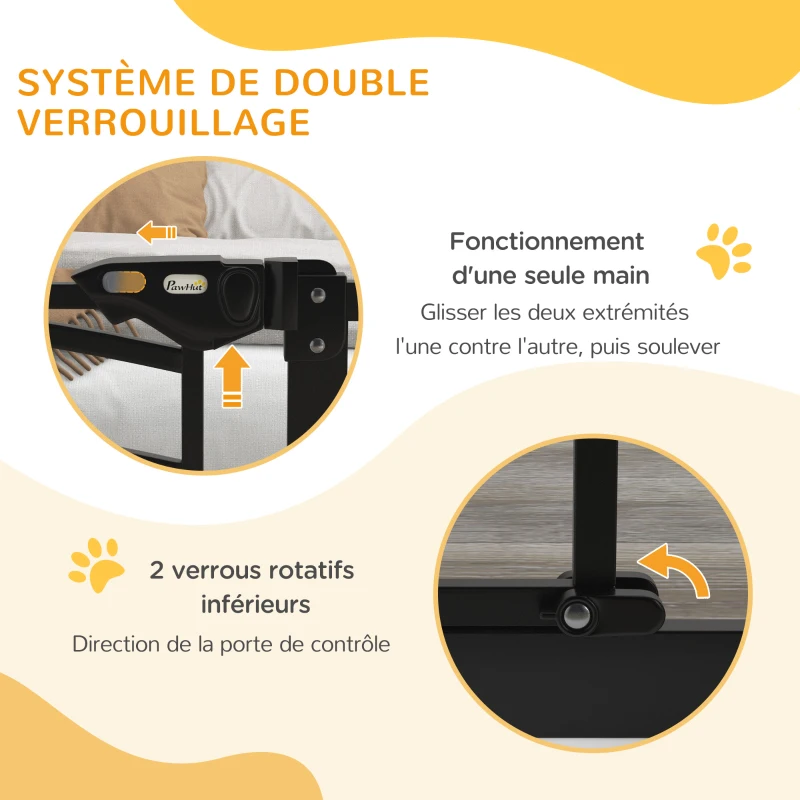PawHut Barrière de sécurité pour chien barrière d'escalier extensible double verrouillage 74-80 x 76 cm noir