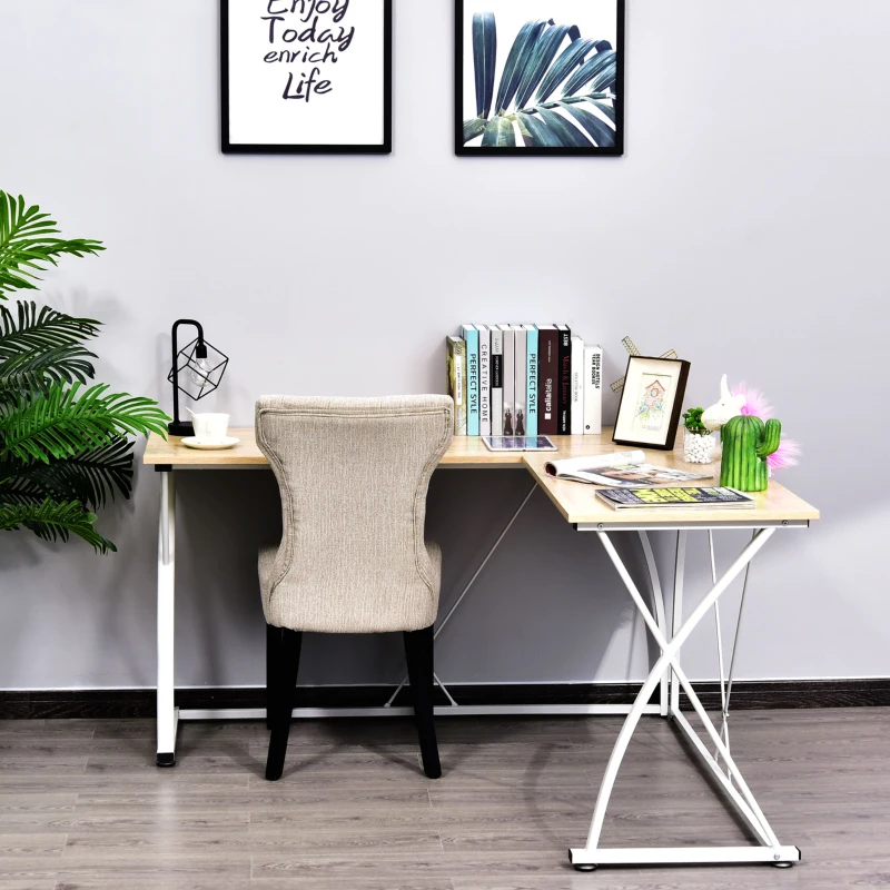 Vinsetto Escritorio en Forma de L Mesa para Oficina Mesa Esquinera con Marco de Metal para Estudio 142x142x76 cm Roble y Blanco