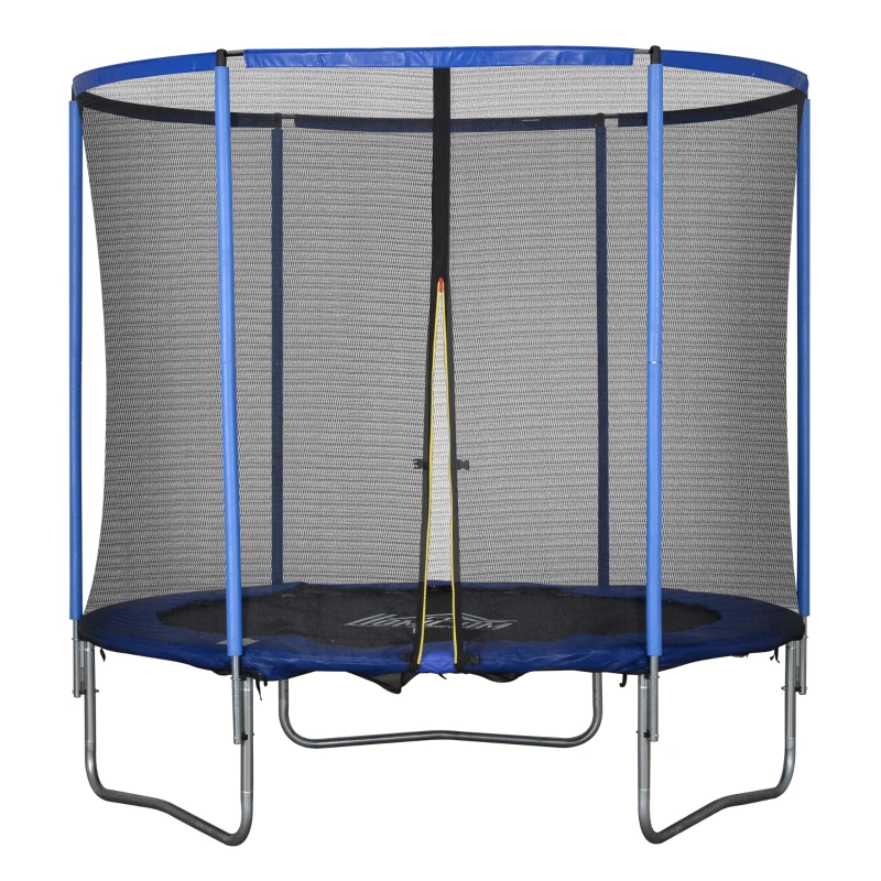 HOMCOM Trampolin mit Sicherheitsnetz Gartentrampolin für Innen- und Außenbereich Fitnesstrampolin für Jugendliche und Erwachsene Stahl Blau+Schwarz bis 113,6 kg Ø244 x 240H cm