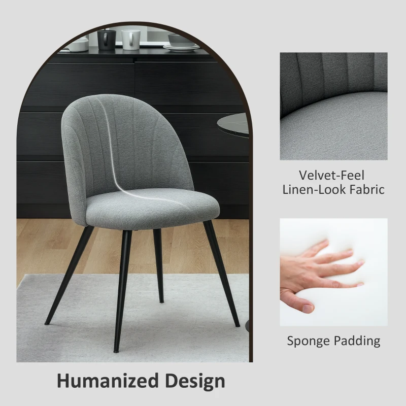 HOMCOM Dining Chairs Set of 2, Modern Upholstered Kitchen Chairs with Metal Legs, Shell Backrest and Padded Seat for Dining Room, Bedroom, Living Room, Vanity, Grey