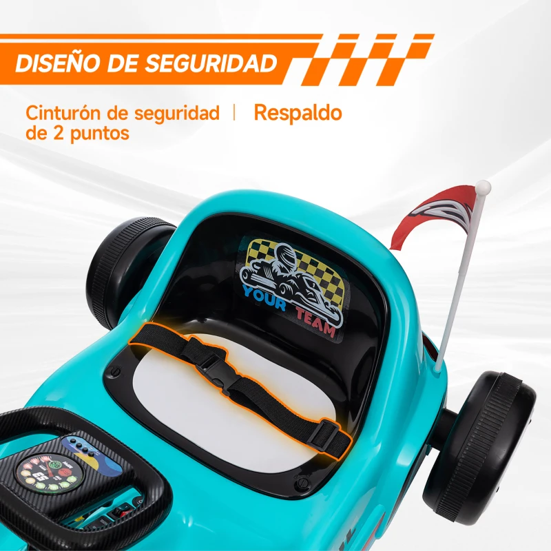 AIYAPLAY Kart Eléctrico 6 V Kart para Niños de +3 Años con Música Luz Bocina Cinturón de Seguridad Go Kart Carga 50 kg Azul
