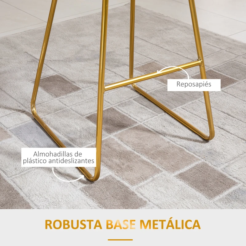HOMCOM Juego de 2 Taburetes Altos de Cocina con Asiento de Tela Taburetes de Bar Sillas Acapulco 52,5x47x97 cm Dorado