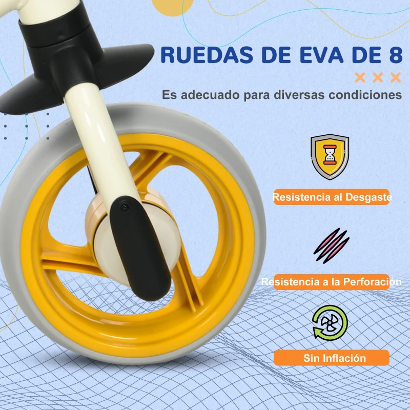 AIYAPLAY Bicicleta de Equilibrio Infantil +18 Meses con Asiento Ajustable en Altura Carga 25 kg 66,5x34x47 cm Blanco y Naranja