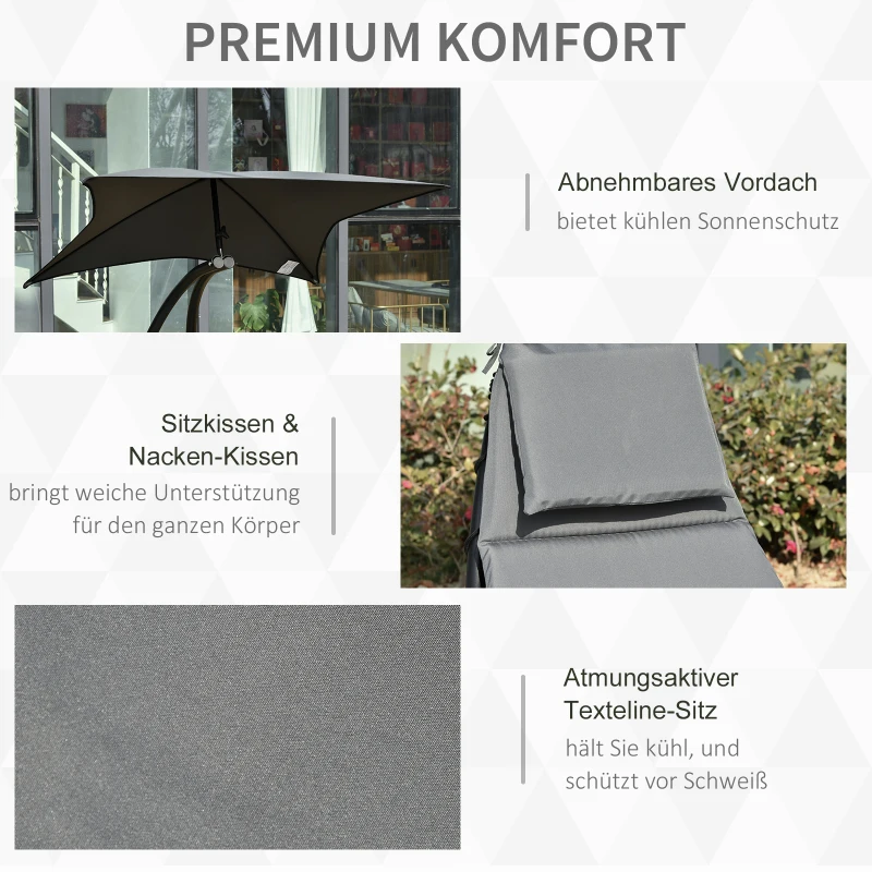 Outsunny Schaukelliege Schaukelstuhl Relaxliege mit Dach Garten Balkon Büro Dunkelgrau 185 x 114 x 190 cm