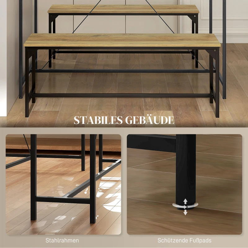 HOMCOM Essgarnitur, Tisch & 2 Bänke, Industrial Design, Stahlrahmen, Holzdekor/Schwarz