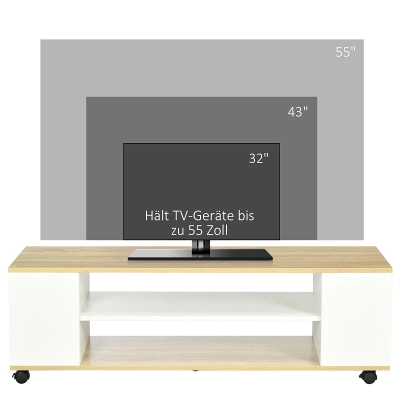 HOMCOM TV-Bank, Schwebedesign oder stehend, für TVs bis 55'', weiß+holzfarben, 120 x 40 x 38,5 cm