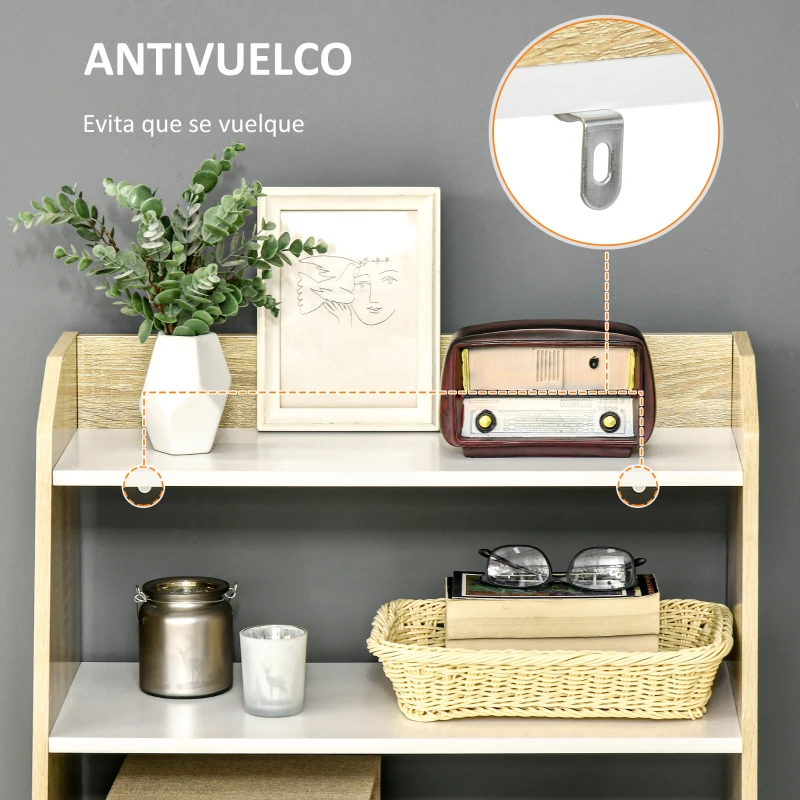 HOMCOM Estantería Infantil con 2 Puertas y 3 Estantes Abiertos Aparador Auxiliar de Cocina Moderno 58x30x93 cm Natural