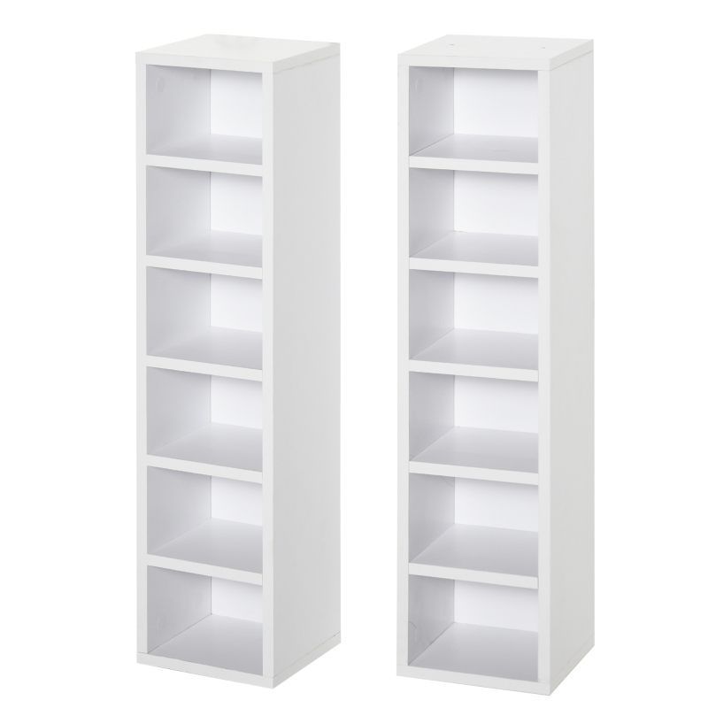 HOMCOM CD-Ständer 2er Set CD-Regal Holzregal Standregal mit 12 offenen Ablagefächern Medienrega Dekoregal Aufbewahrung Weiß 21 x 19,2 x 88,3 cm