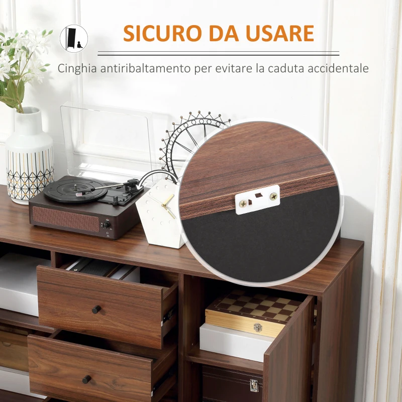 HOMCOM Credenza Moderna per Soggiorno, Sala da Pranzo e Ingresso con 2 Armadietti e 3 Cassetti, 127x40x76 cm