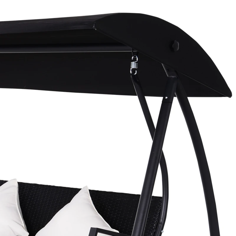 Outsunny Dondolo Polyrattan da Giardino a 3 posti, 2 Cuscini e Baldacchino Ferro Verniciato a Polvere Tetto Idrorepellente Cuscini Sfoderabili 198x124x179cm 360kg