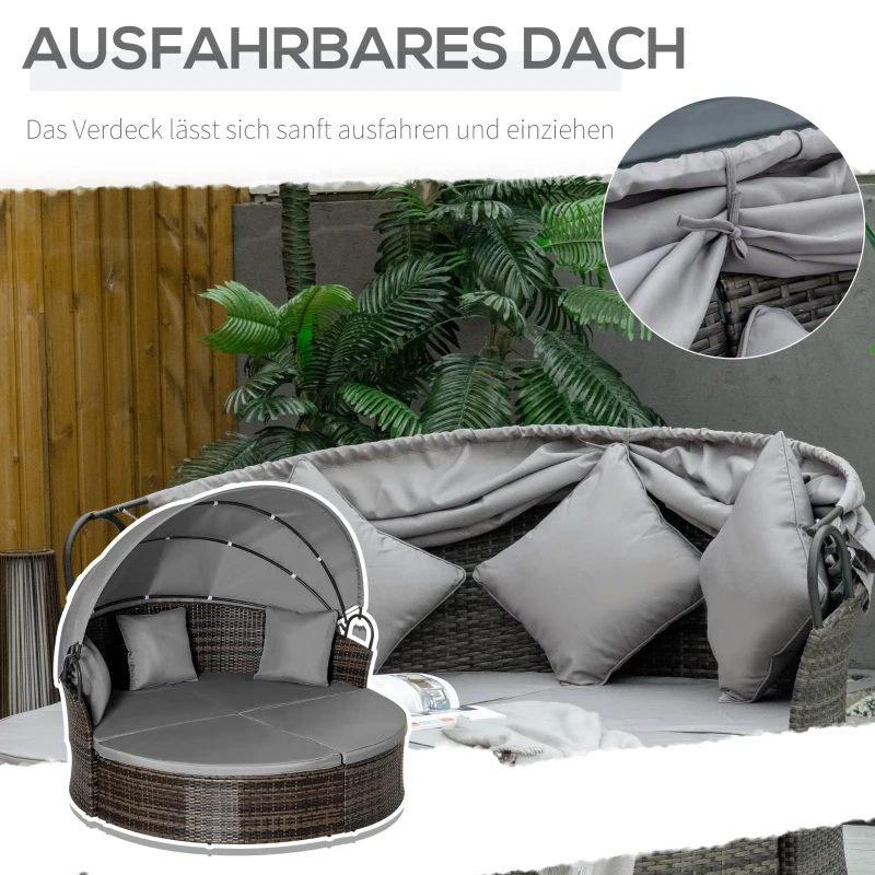 Outsunny Sonneninsel, teilbar in 2 Sofas, verstellbarer Sonnenschutz, Rattanoptik, Grau, 1,7 x 1,8 x 1,5 m