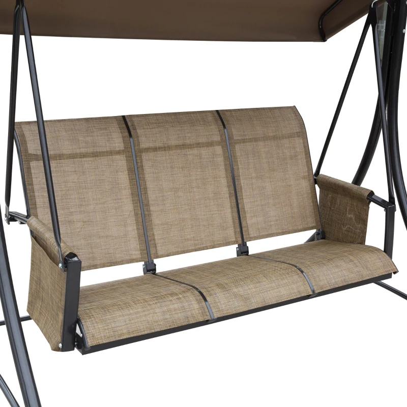 Outsunny 3-Sitzer Hollywoodschaukel, Gartenschaukel mit Sonnendach, Schaukelbank mit Ablage, Aluminium, 196 x 128 x 172 cm, Braun(m-8)