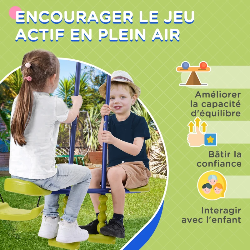 Outsunny Balançoire enfant extérieur portique 5 agrès + panier de basket dim. 4,35L x 1,35l x 1,77H m PE oxford acier époxy