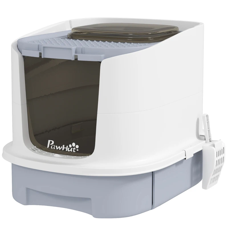 PawHut Cat Litter Box with Lid, Scoop, Deodorisation Bags, Top Entry