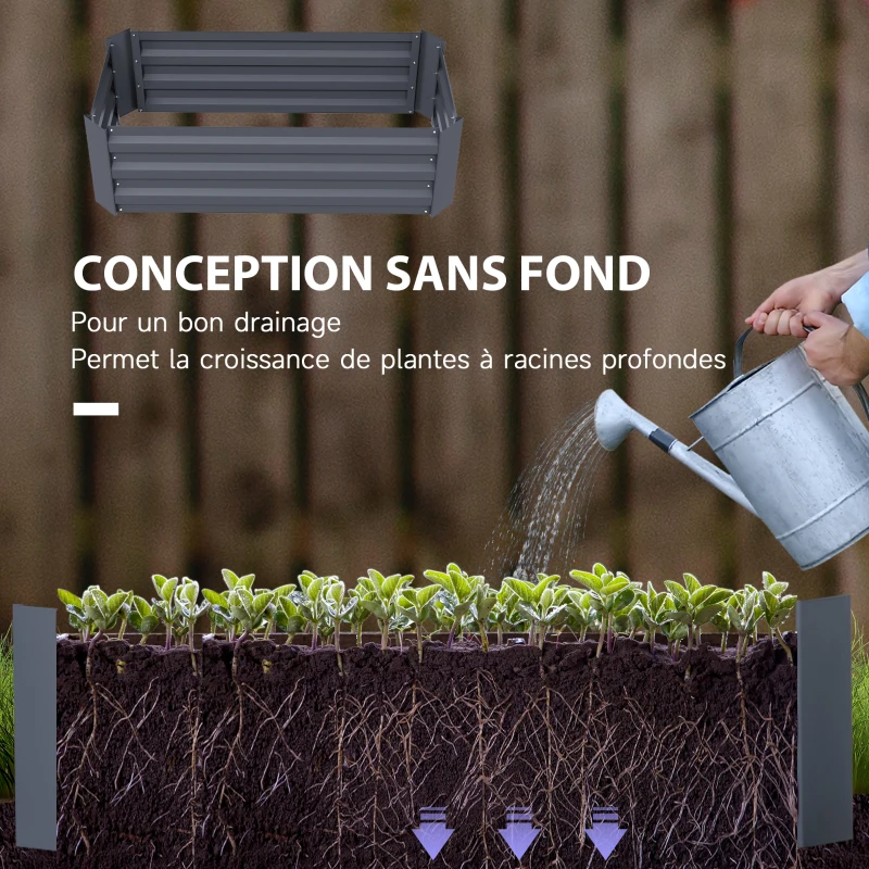 Outsunny Lot de 2 carré potager de jardin dim. 100L x 50l x 30H cm - tôle d'acier ondulée gris(m-5)