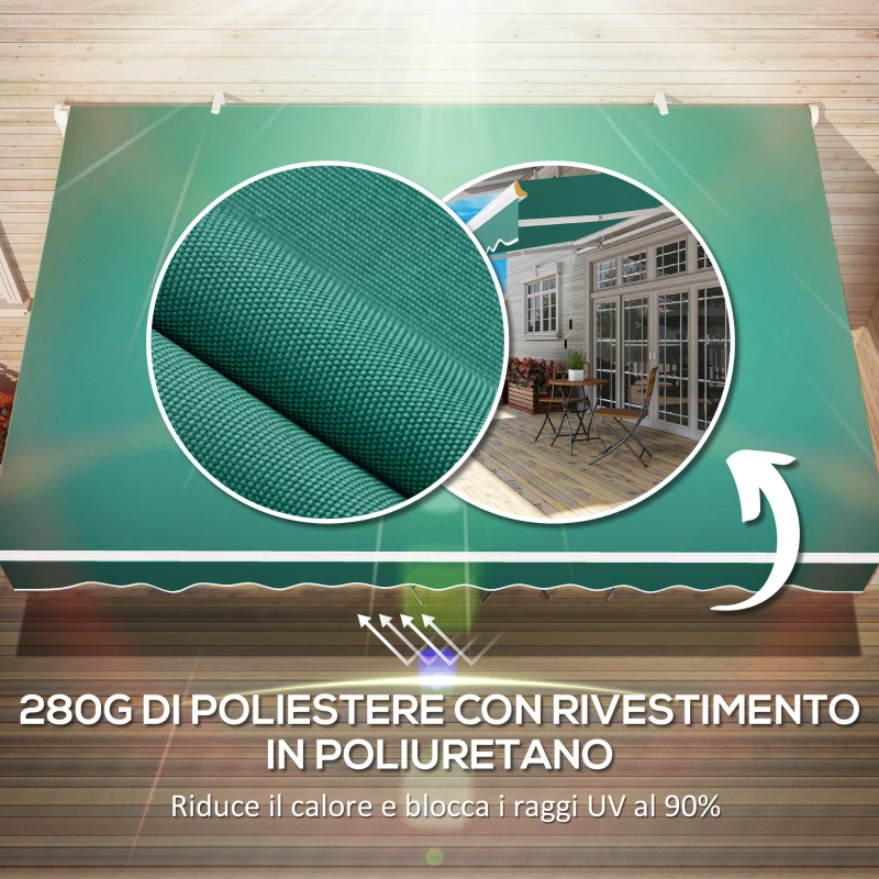 Outsunny Tenda da Sole per Esterno Avvolgibile a Manovella in Metallo e Alluminio, 4x2.5m, Verde Scuro