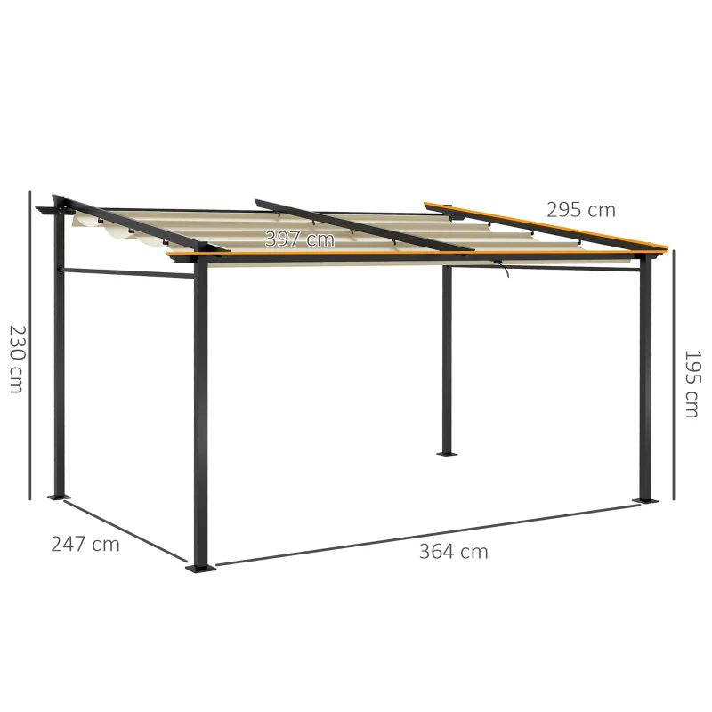 Outsunny Pergola rétractable 4 x 3 m structure métal époxy anticorrosion toile Polyester180 g/m² Incluse Beige