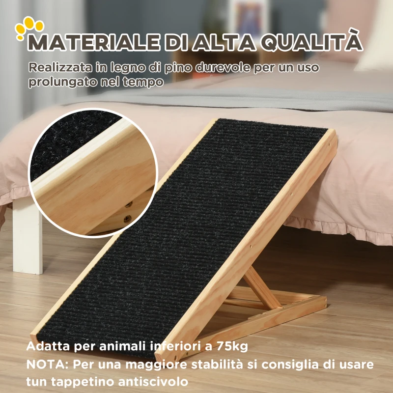 PawHut Rampa per Cane, Scaletta per Cani, Rampa per Gatti e Animali Domestici Fino 75kg Pieghevole Antiscivolo e Regolabile