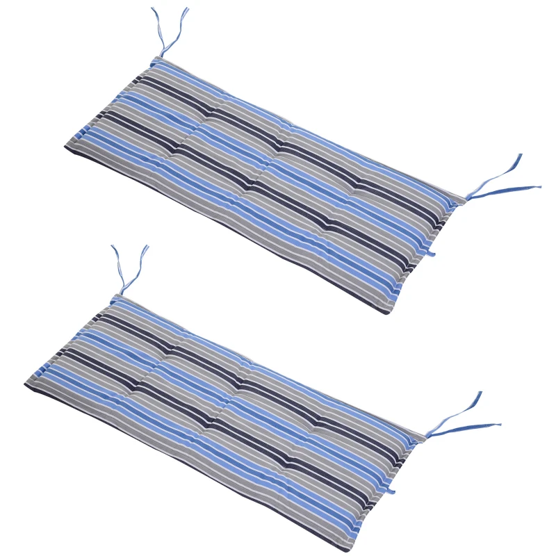Outsunny Lot de 2 Coussins Matelas Assise pour Banc de Jardin balancelle canapé 2 Places - Cordons d'attache - dim. 120L x 50l x 5H cm - Polyester Gris Bleu rayé