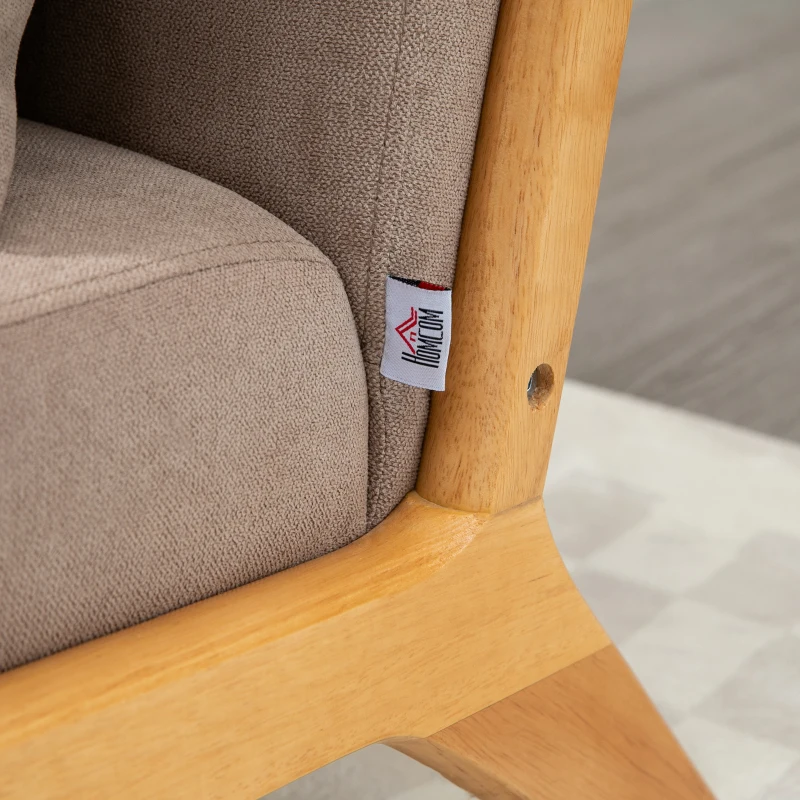 HOMCOM 2-er Sofa, 2-Sitzer, kleines Sofa, Retrodesign, 2 Kissen, Kautschukholz, Braun + Natur