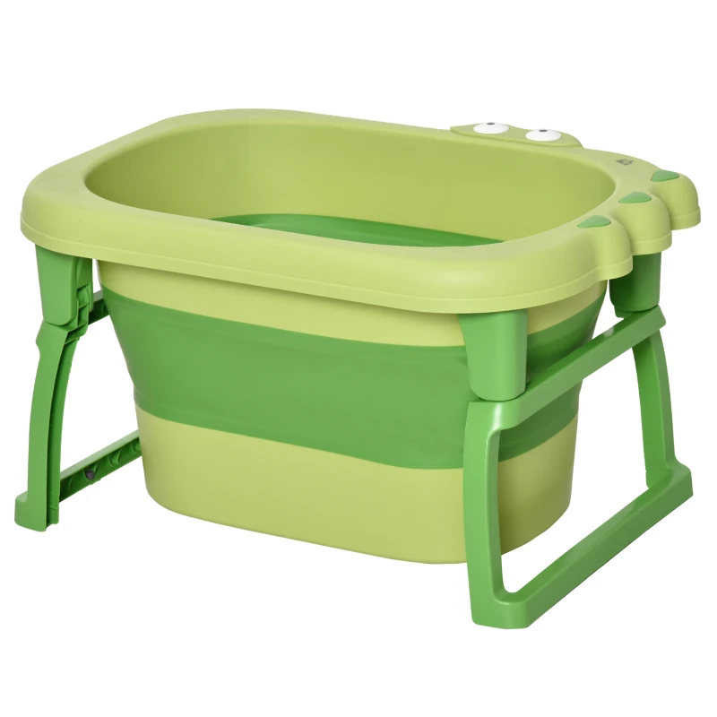 HOMCOM Vaschetta Bagnetto Pieghevole per Bimbi 0-6 Anni in Plastica Antiscivolo Verde, 75.3x55.4x43cm