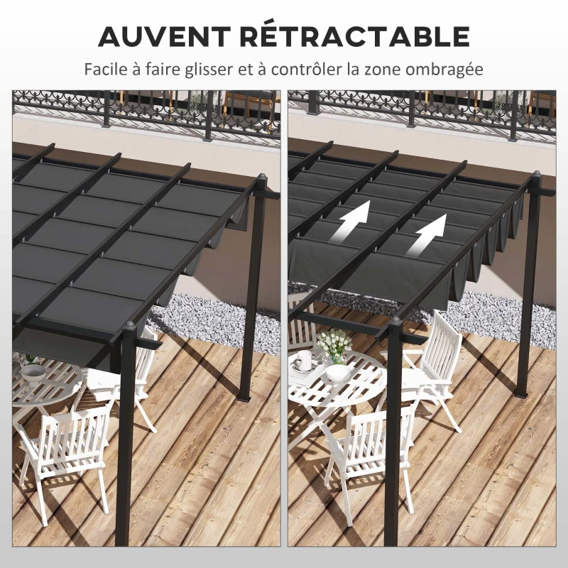 Outsunny Pergola rétractable 3,5 x 6 m pergola pour terrasse structure en aluminium + toile polyester - gris foncé