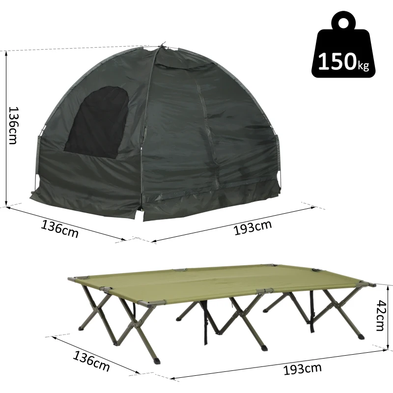Outsunny Set da Campeggio Tenda Letto 2 Persone Materasso Gonfiabile con Borsa per il Trasporto Polietilene Verde