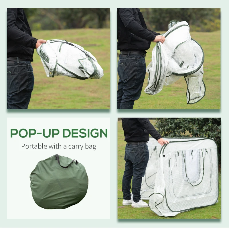 Outsunny Pop Up Mini Greenhouse with Roll Up Doors & Portable Zipper Bag for Plants Outdoor, PE Cover, 240 x 120 x 75cm