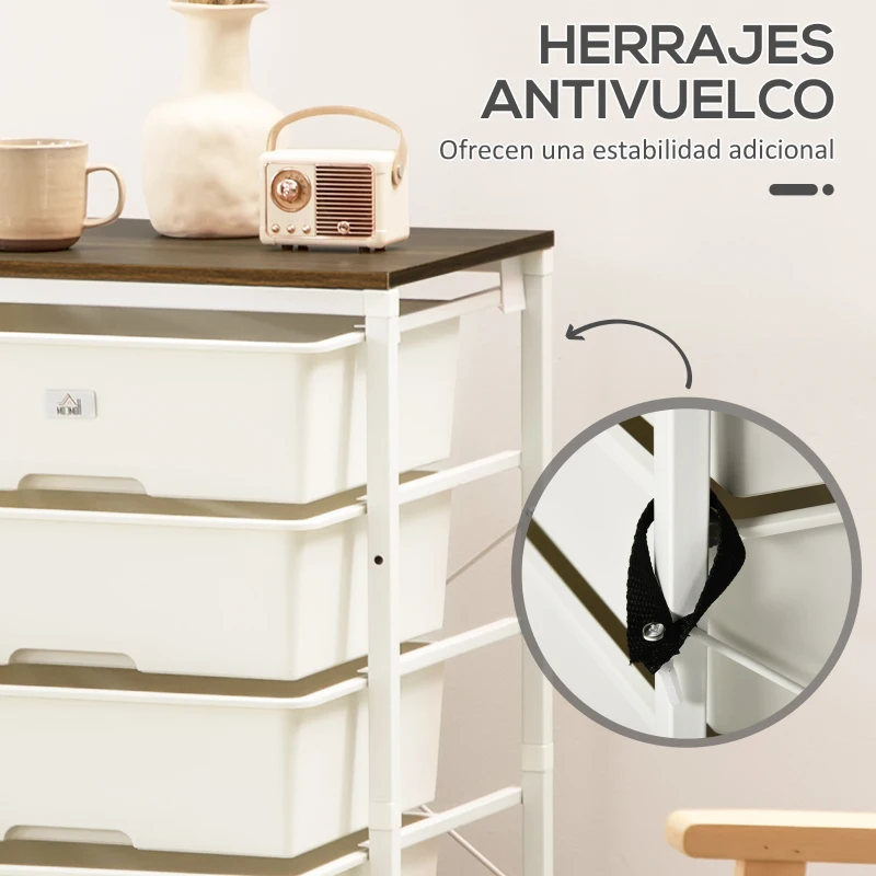 HOMCOM Cajonera con 6 Cajones de Plástico y Marco de Acero para Salón Dormitorio Habitación 41,5x33x82 cm Blanco