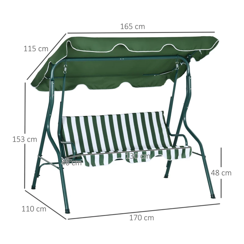 Outsunny Balancín de Exterior con Toldo Ajustable en Ángulo Impermeable y Marco de Acero para Patio Balcón 170x110x153 cm Verde