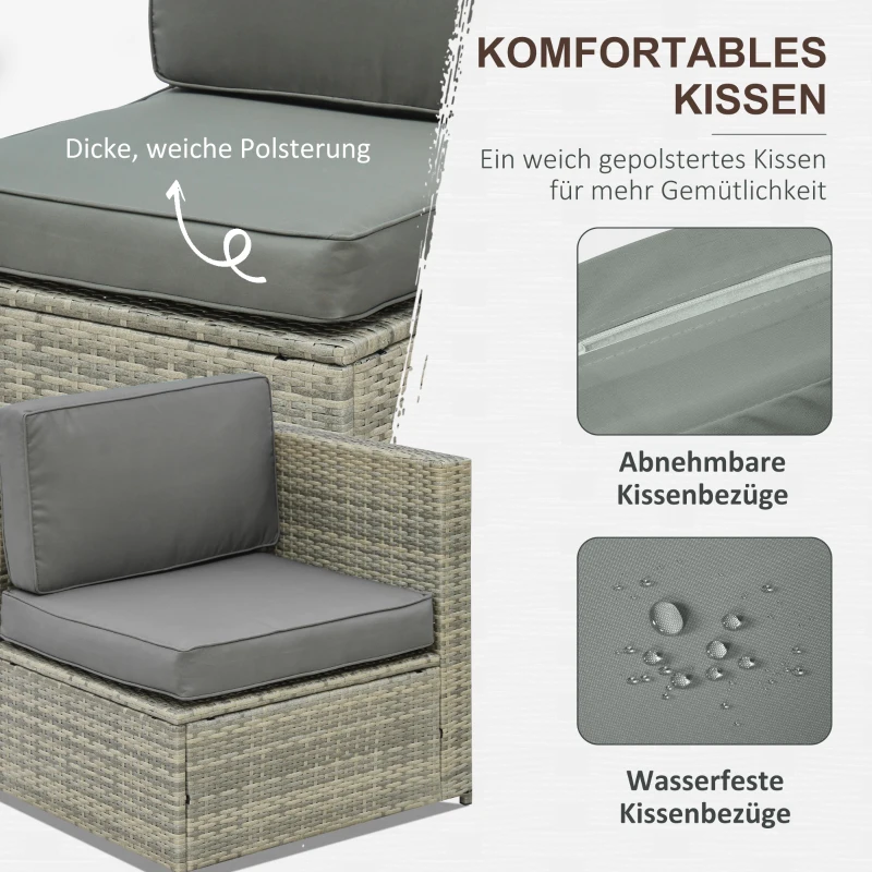 Outsunny Gartenmöbel-Set aus PE-Rattan 5tlg. abnehmbare Polster, inkl. Stauraum, Grau