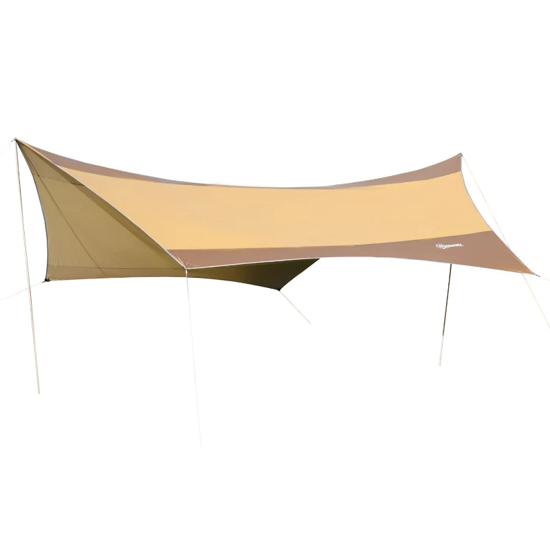Outsunny Bâche Anti-Pluie Voile d'ombrage Toile de Camping 5,5L x 5,6l m Polyester Haute densité 210T imperméable Café doré