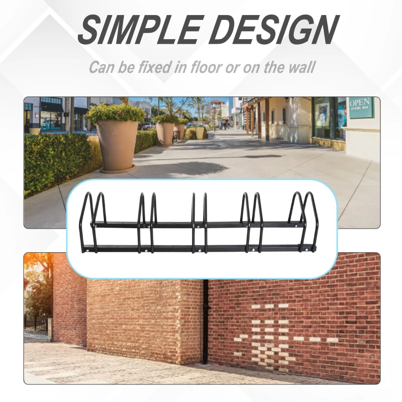 HOMCOM Bike Stand Parking Rack Floor or Wall Mount Bicycle Cycle Storage Locking Stand (5 Racks, Black)