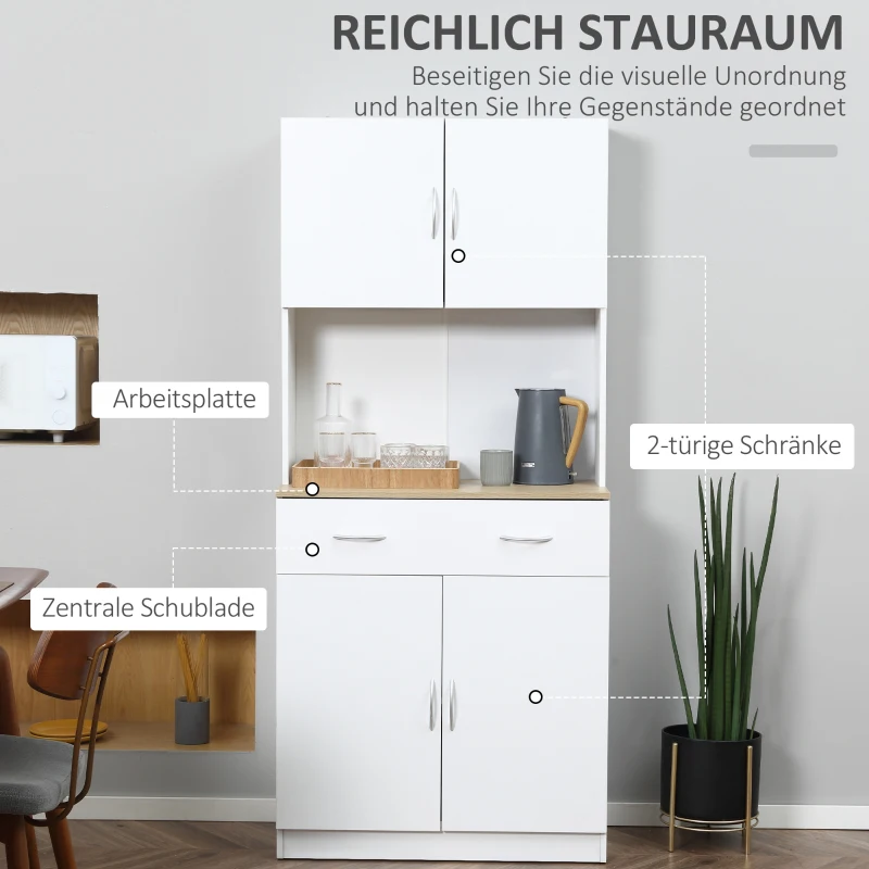 HOMCOM Küchenschrank 180 cm Hochschrank Küchenbuffet mit 2 Schränken Geschirrschrank Esszimmerschrank mit Schubladen Schrank Weiß 80 x 40 x 180 cm