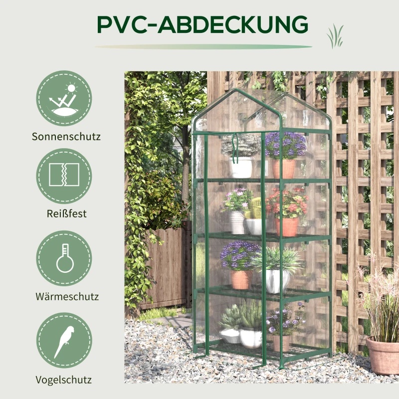 Outsunny Folien-Gewächshaus, Treibhaus, Mini-Gewächshaus, Pflanzenhaus, Frühbeet, 4 Regalfächer, 70 x 50 x 160 cm, Transparent