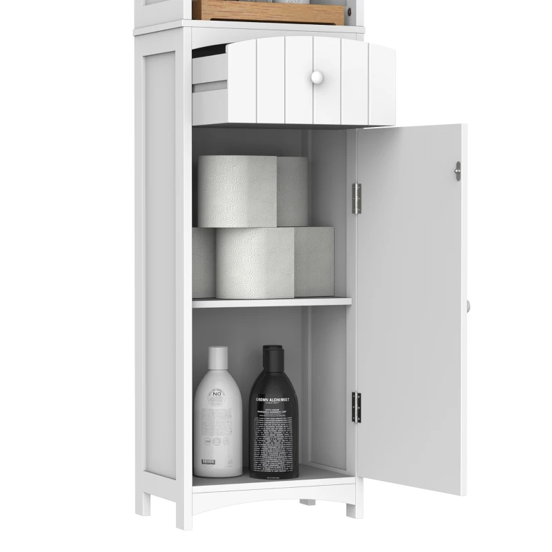 HOMCOM Armario Alto de Baño Estrecho con 1 Cajón y 3 Estantes Abiertos Columna de Baño Estilo Moderno para Salón Aseo Cocina 34x24x170 cm Blanco