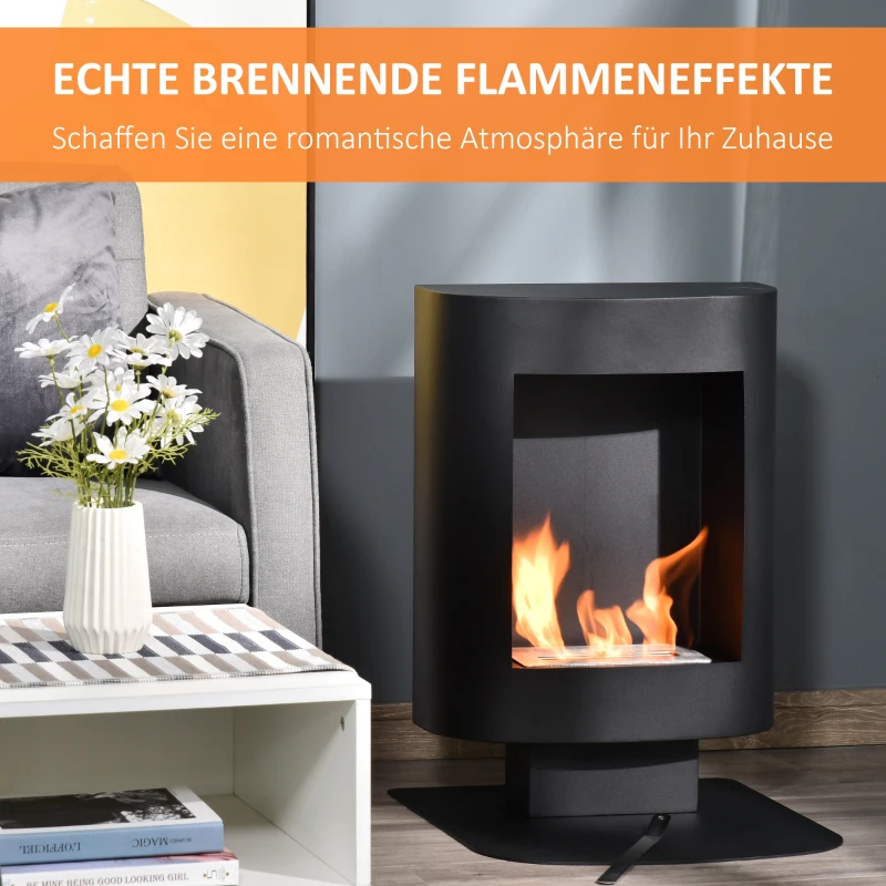 HOMCOM Ethanol-Kamin Bio-Ethanol-Brenner 6800 BTU 1,5L 3 Std. Brenndauer kein Rauch frei stehend einzigartig Stahl Schwarz 46,5 x 53 x 65 cm