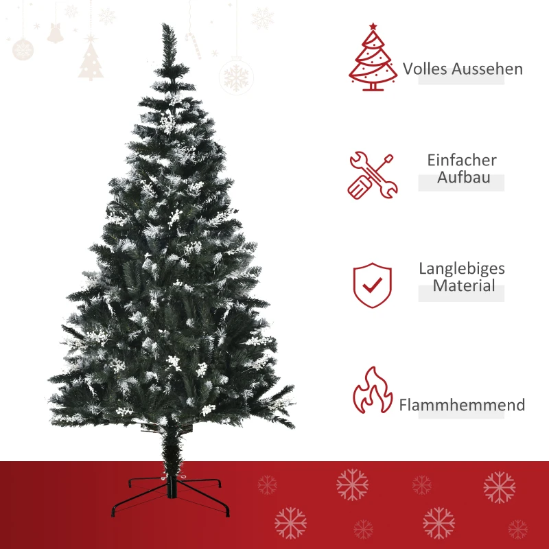HOMCOM Künstlicher Weihnachtsbaum 1,8 m Christbaum Schnee getaucht Design Tannenbaum 603 Äste flammhemmend PVC Dunkelgrün Ø90 x 180 cm