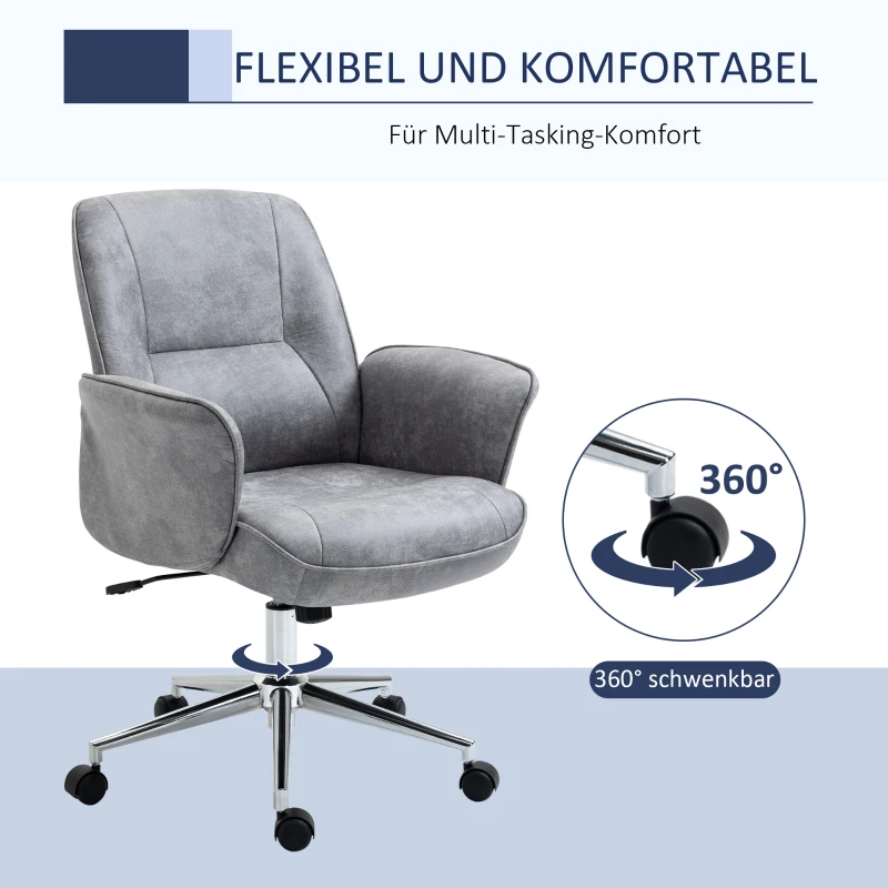 Vinsetto Bürostuhl mit Wippfunktion Schreibtischstuhl höhenverstellbarer Drehstuhl ergonomischer Arbeitsstuhl modern Belastbar bis 120 kg Mikrofaser Hellgrau 67 x 69 x 92-102 cm