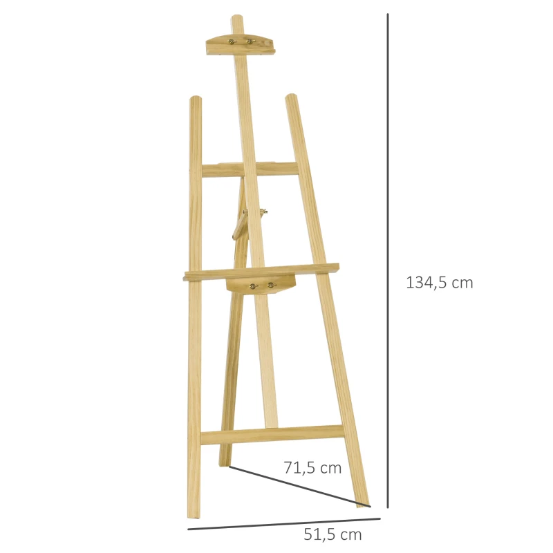 HOMCOM Caballete de Pintura de Madera Caballete de Dibujo con Ángulo Ajustable de 75° y Pincel 51,5x71,5x134,5cm Natural