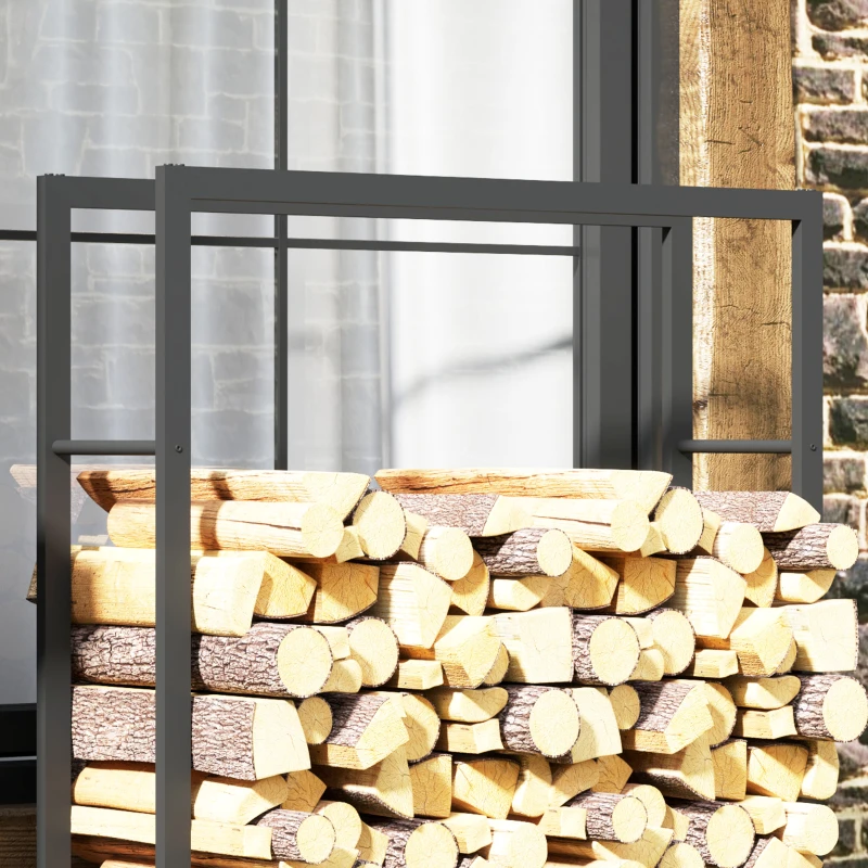 Outsunny Feuerholzgestell mit Rädern, mobil, Metallrahmen, bis 150 kg, 120 x 32 x 151 cm, schwarz
