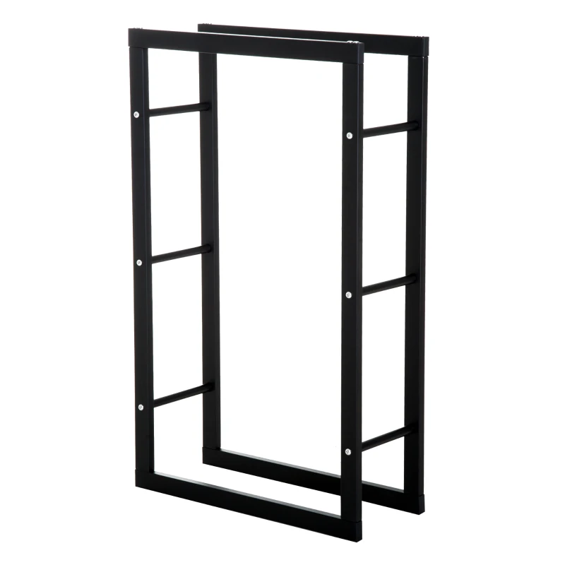 HOMCOM Kaminholzregal Metall 60 x 25 x 100 cm Brennholzregal Stapelhilfe Stahlrahmen bis 100kg Kaminholzunterstand Outdoor Holzregal Feuerholzregal für Garten Terrasse Außen Schwarz