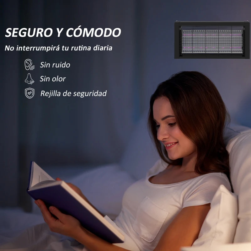 HOMCOM Lámpara Antimosquitos con Luces LED Mata Mosquitos Eléctrico Efecto 60 m² para Interior 49x6x25 cm Negro